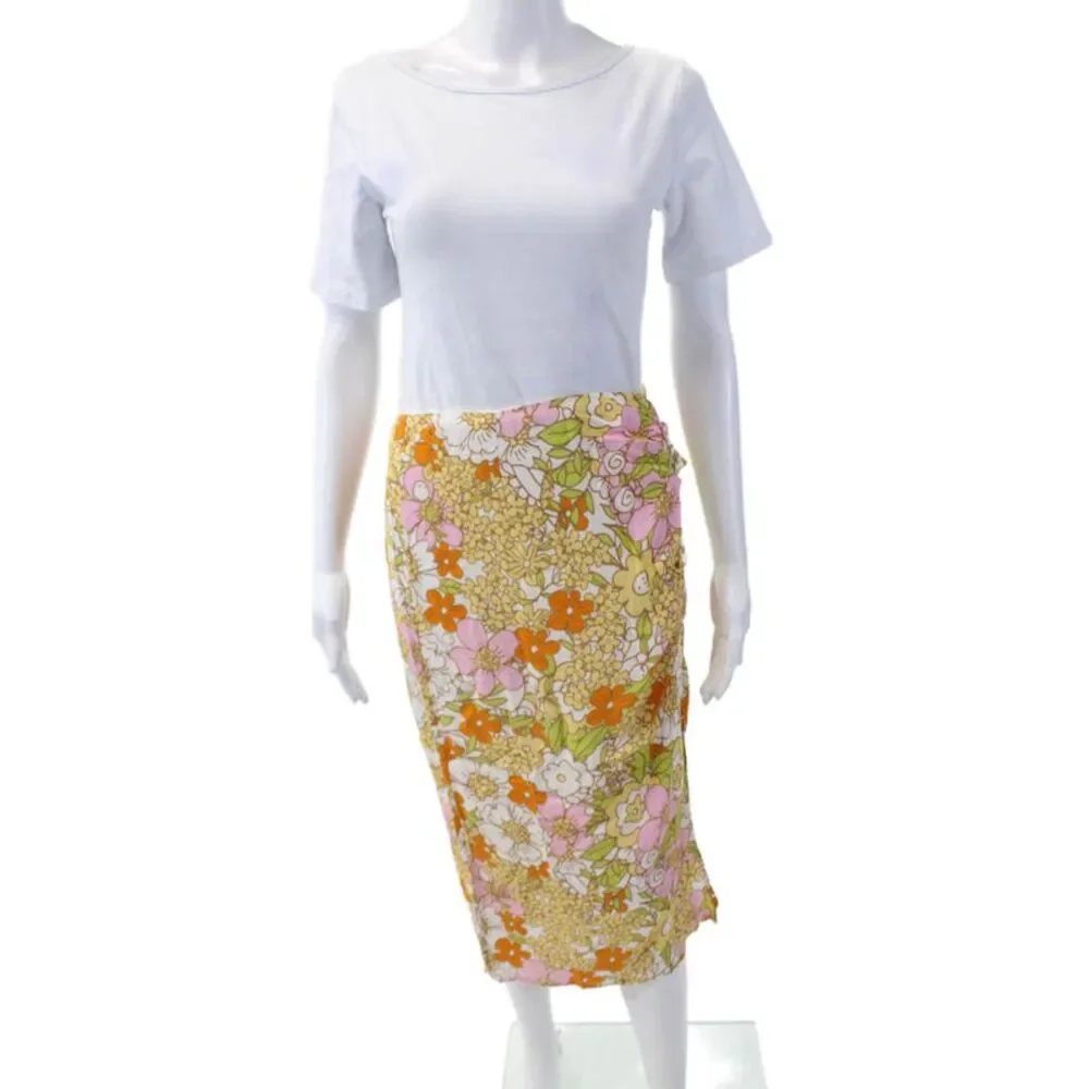 Rahi Womens Textured Zip Floral Printed Midi Maxi Skirt Multi Size S